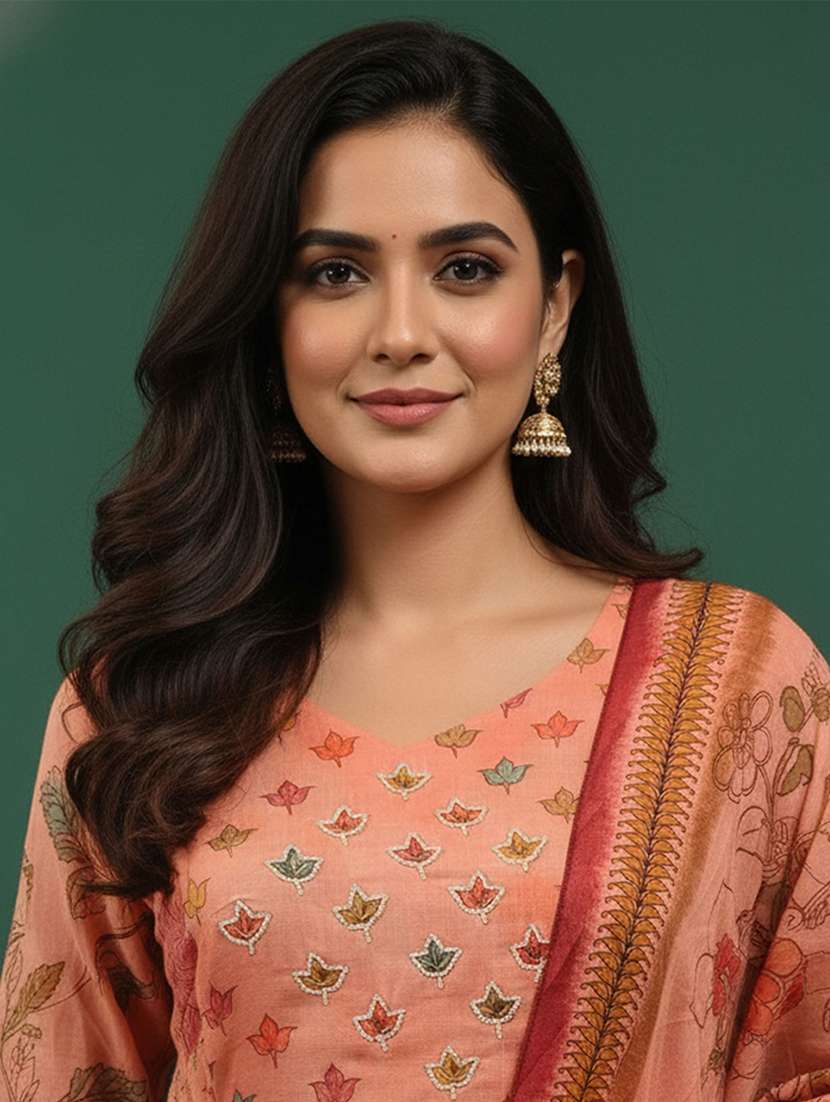 women floral three quarter sleeve kurta pant with dupatta set - 22258855 -  Standard Image - 4