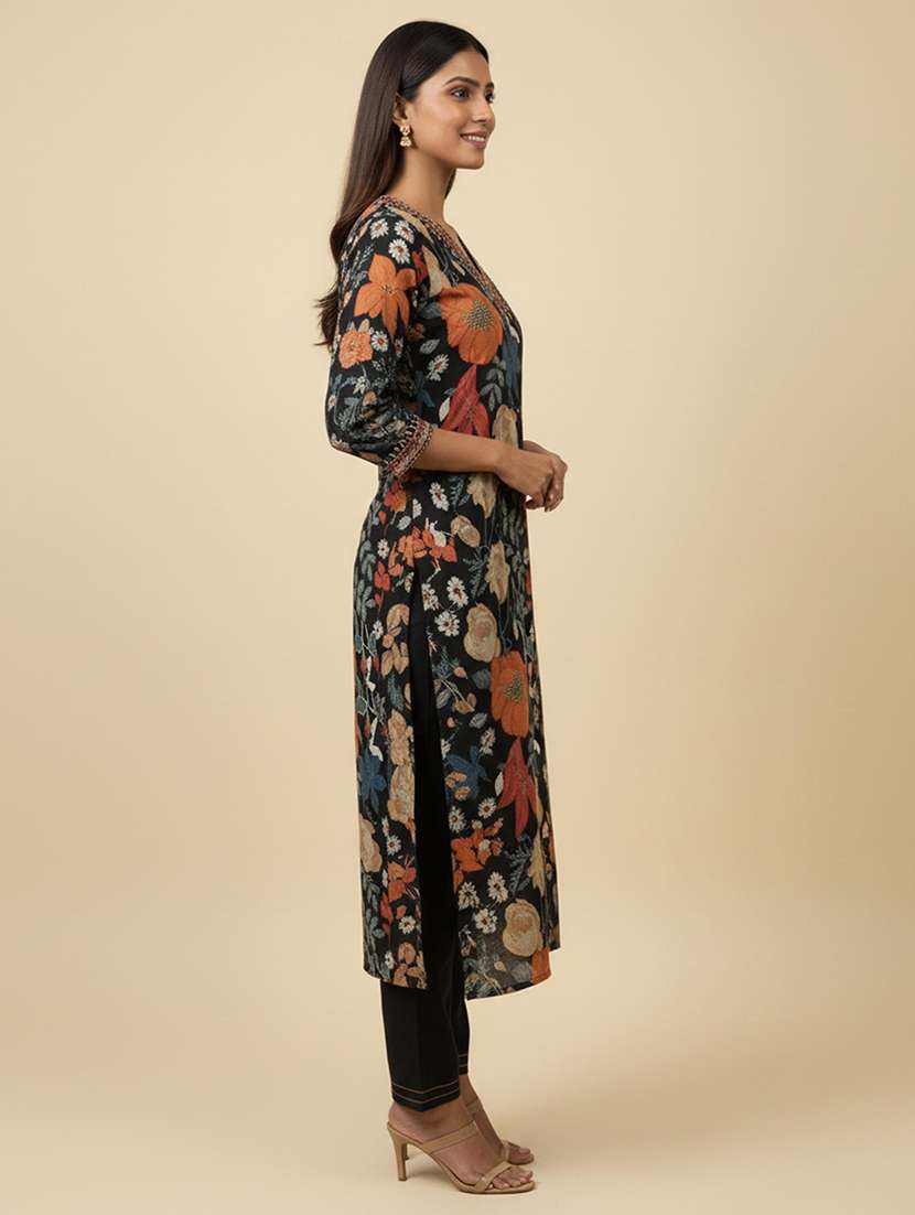 women floral three quarter sleeve kurta pant with dupatta set - 22258857 -  Standard Image - 1