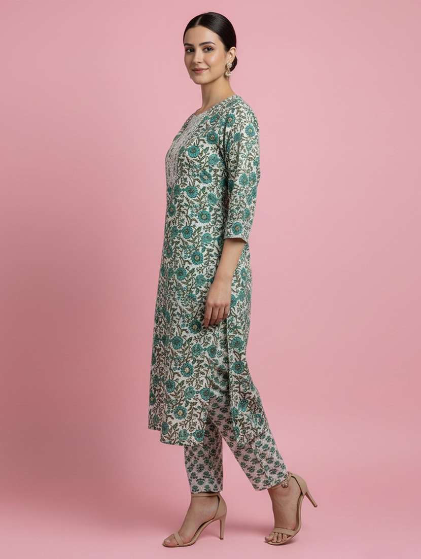 women floral three quarter sleeve kurta pant with dupatta set - 22258858 -  Standard Image - 1