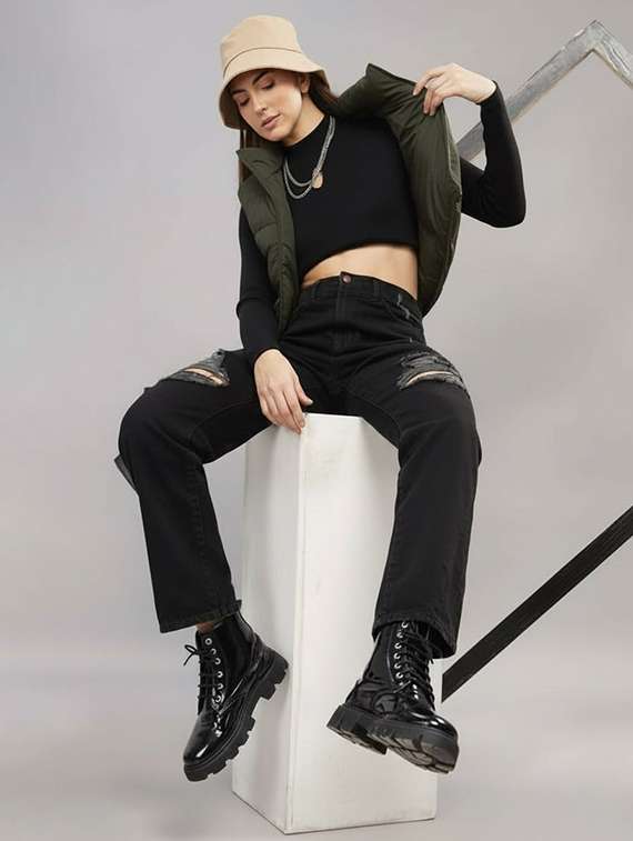 women solid sleeveless cropped puffer jacket - 22258885 -  Standard Image - 4