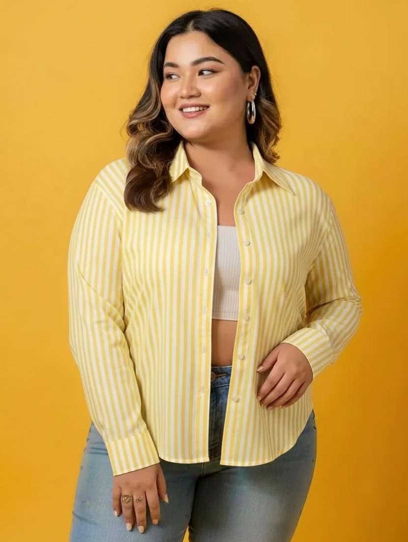 women plus size striped long sleeve collared shirt - 22258888 -  Standard Image - 1