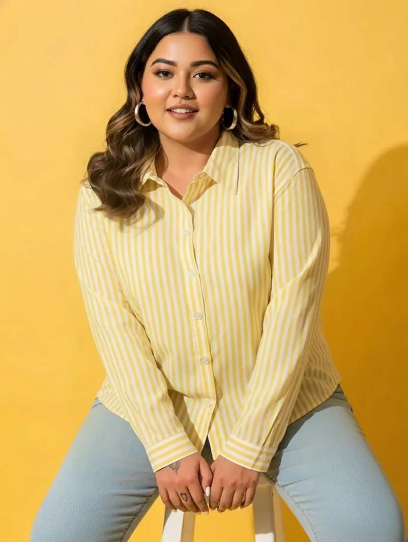 women plus size striped long sleeve collared shirt - 22258888 -  Standard Image - 4