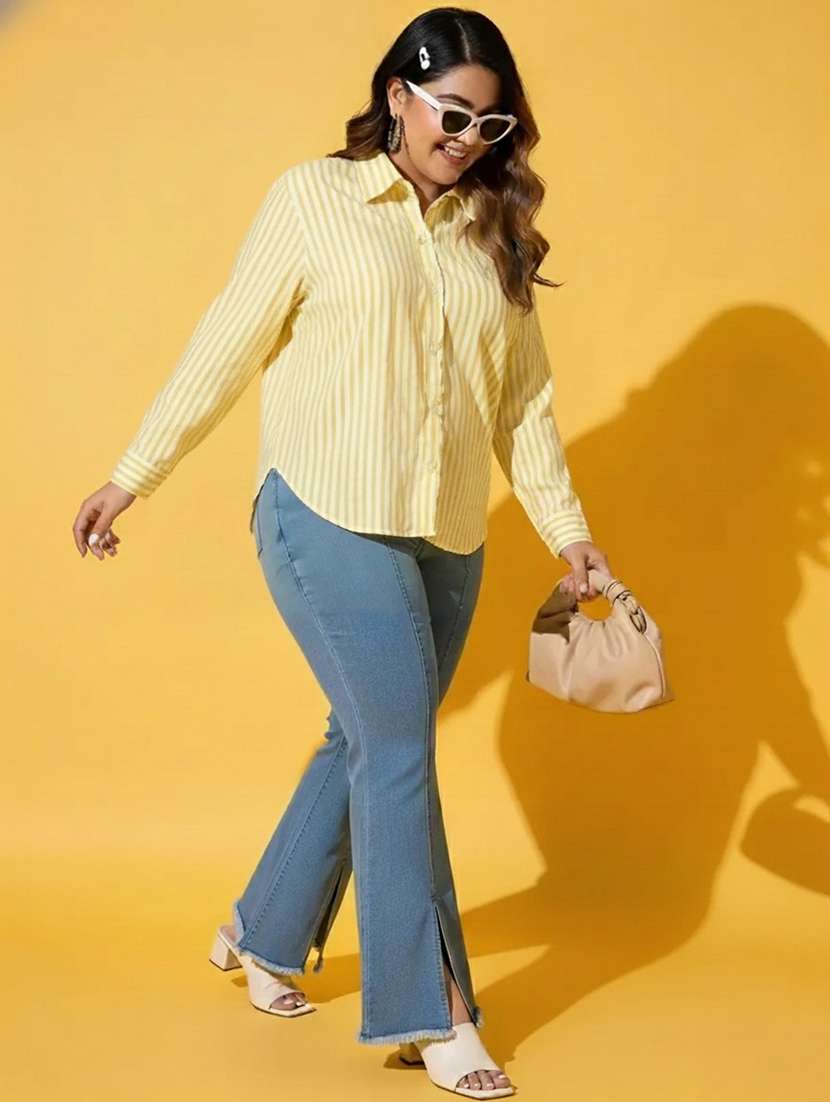 women plus size striped long sleeve collared shirt - 22258888 -  Standard Image - 6