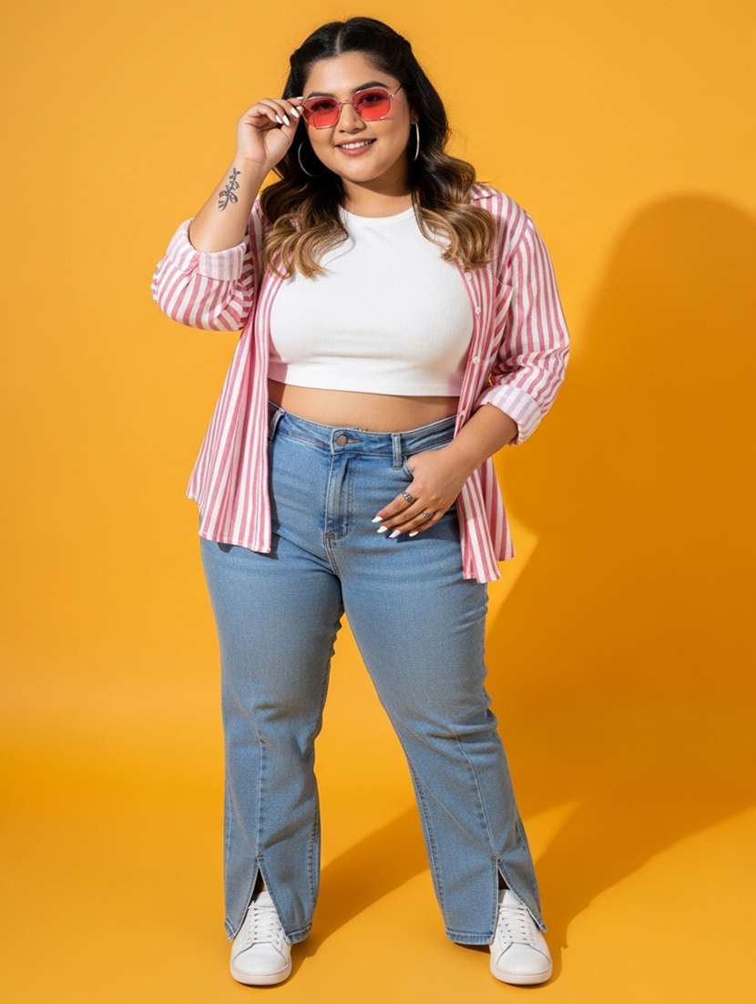 women plus size striped long sleeve collared shirt - 22258889 -  Standard Image - 4