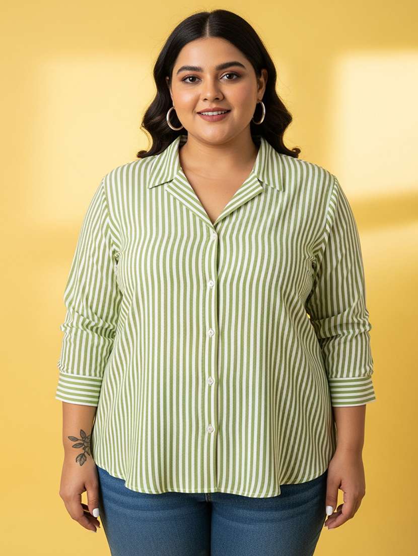 women plus size striped long sleeve collared shirt - 22258891 -  Standard Image - 1