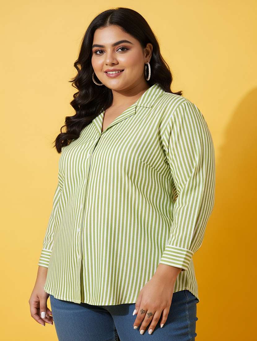 women plus size striped long sleeve collared shirt - 22258891 -  Standard Image - 4
