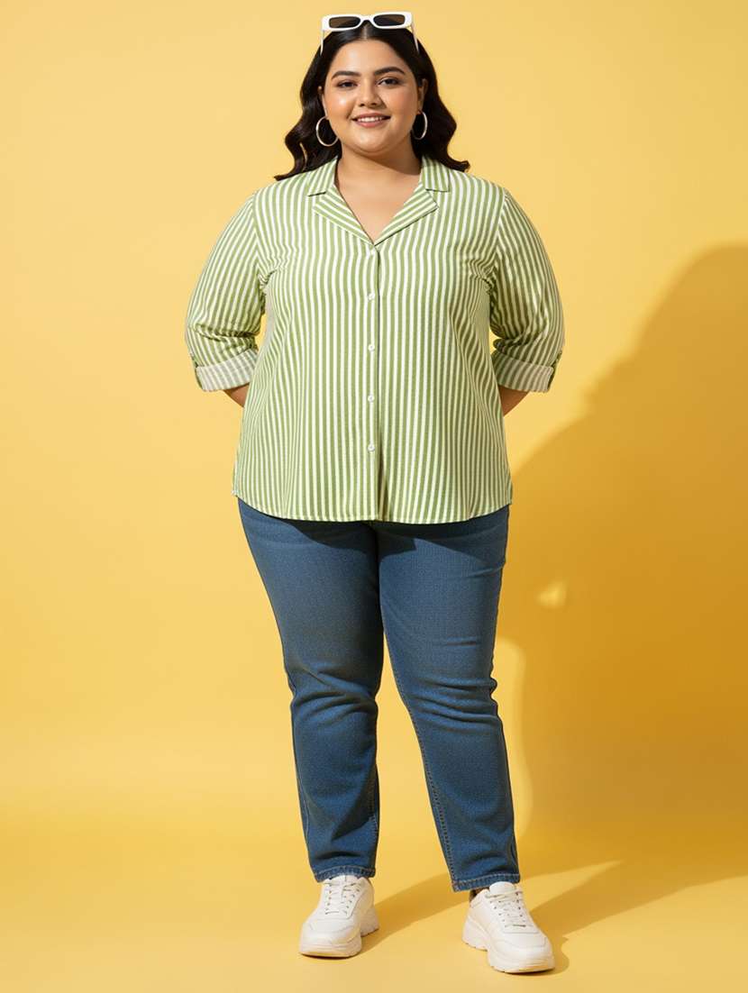women plus size striped long sleeve collared shirt - 22258891 -  Standard Image - 6