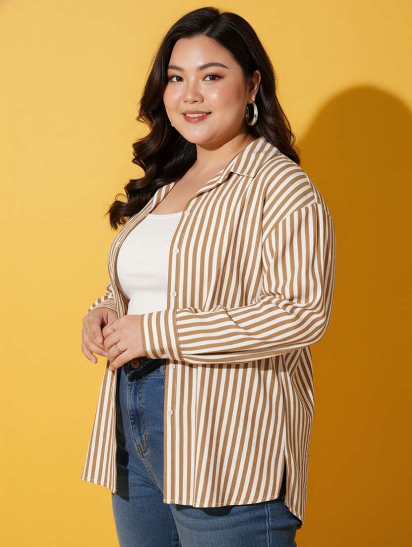 women plus size striped long sleeve collared shirt - 22258892 -  Standard Image - 4