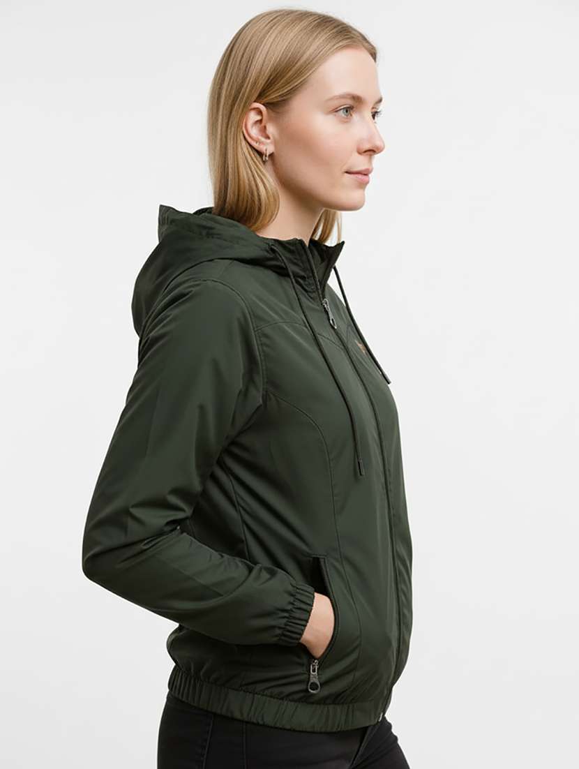 women solid long sleeve hooded windcheater jacket - 22258920 -  Standard Image - 1