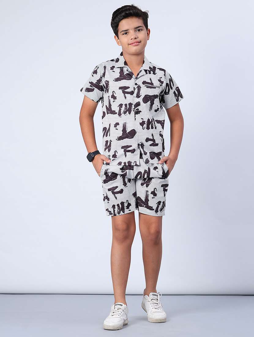 boys printed short sleeve shirt & shorts co-ords set - 22258964 -  Standard Image - 1
