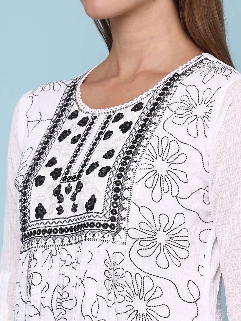 women floral printed three quarter sleeve flared kurta - 22259136 -  Standard Image - 1