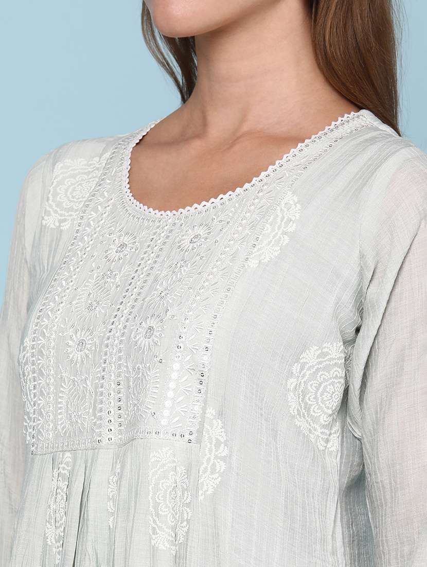 Women Printed Three Quarter Sleeve Flared Kurta - 22259137 -  Standard Image - 1