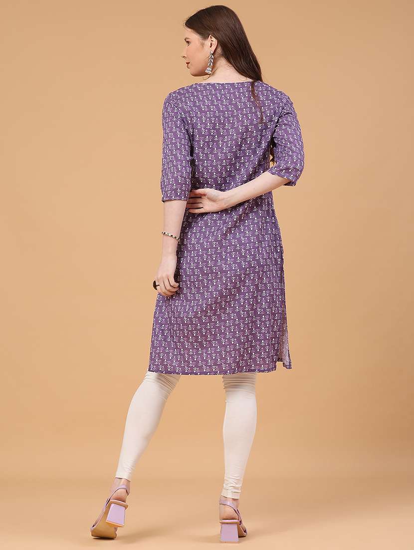 women printed three quarter sleeve straight kurta - 22259146 -  Standard Image - 4