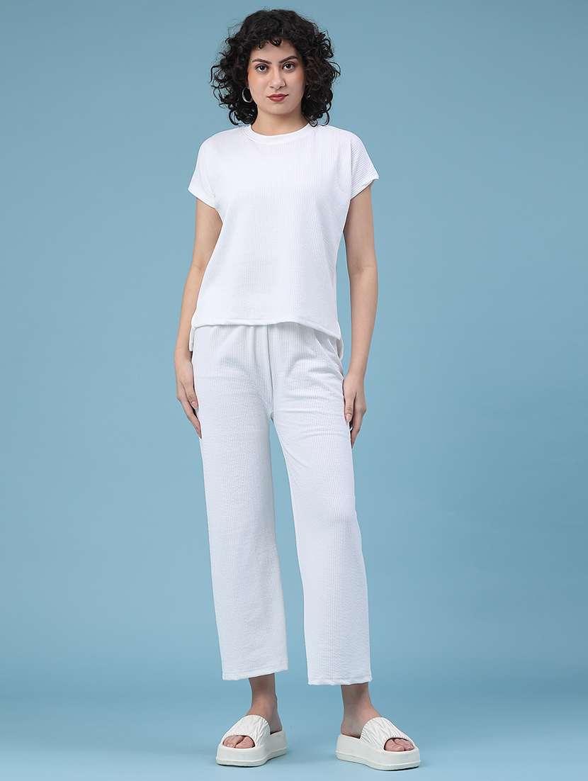 women self design short sleeve t-shirt & trouser co-ords set - 22259182 -  Standard Image - 1