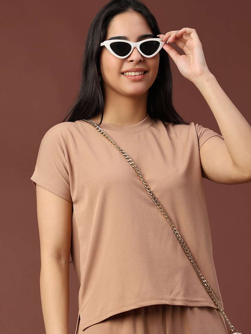 women self design short sleeve t-shirt & trouser co-ords set - 22259184 -  Standard Image - 1