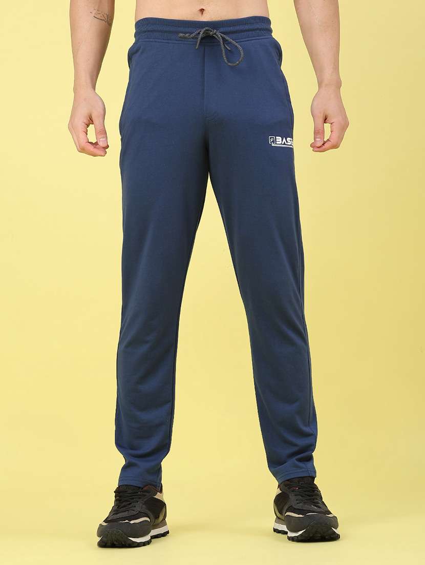 men solid mid rise full length track pant
