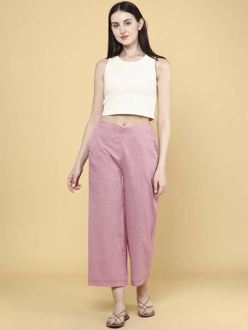 women pink cotton flared palazzo - 22259236 -  Standard Image - 4
