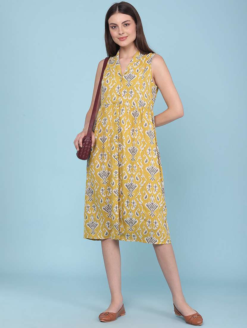 women printed sleeveless a-line dress