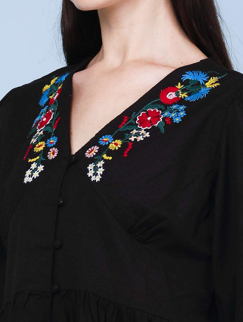 women embroidered puff sleeves flared dress - 22259245 -  Standard Image - 1