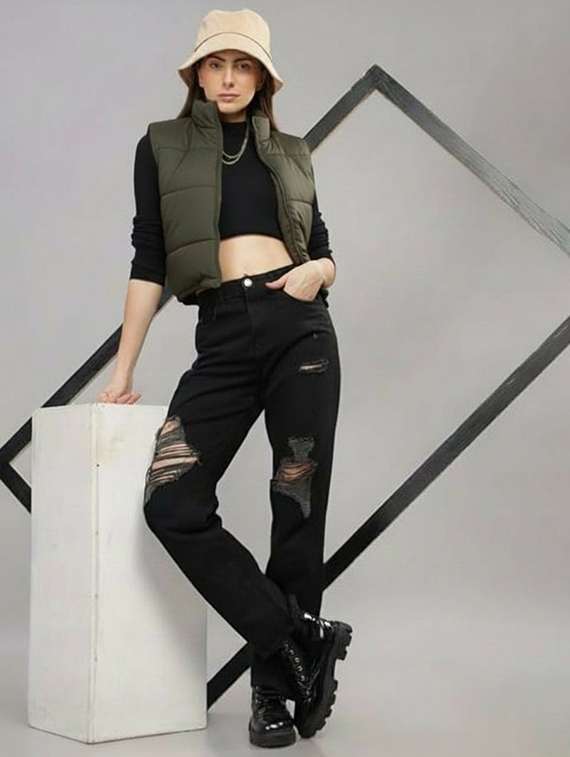 women solid sleeveless cropped puffer jacket - 22259253 -  Standard Image - 4