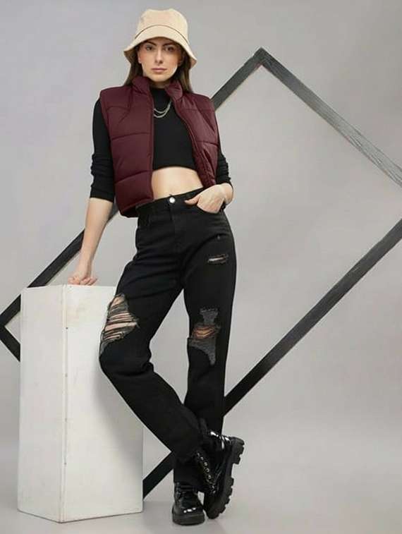 women solid sleeveless cropped puffer jacket - 22259254 -  Standard Image - 4