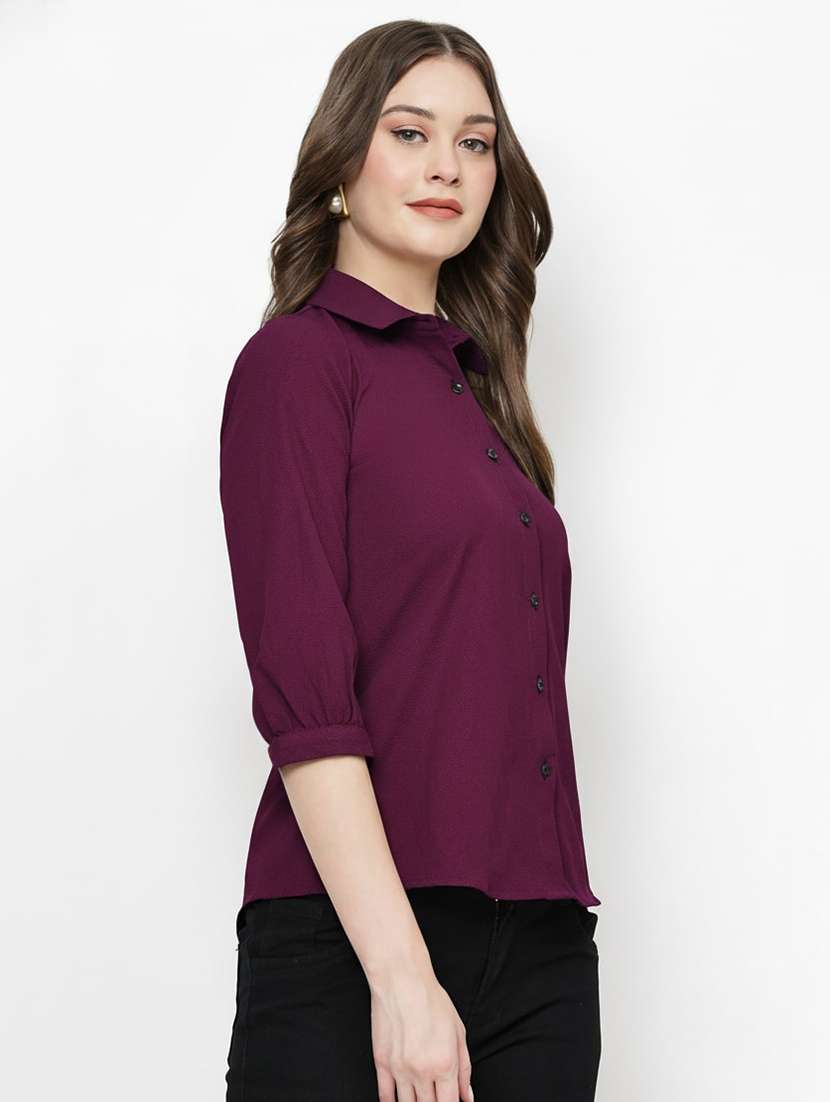 women solid three quarter sleeve shirt top - 22259256 -  Standard Image - 1