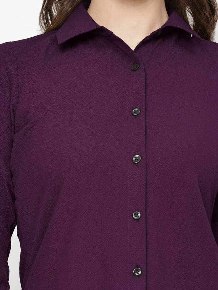 women solid three quarter sleeve shirt top - 22259256 -  Standard Image - 4