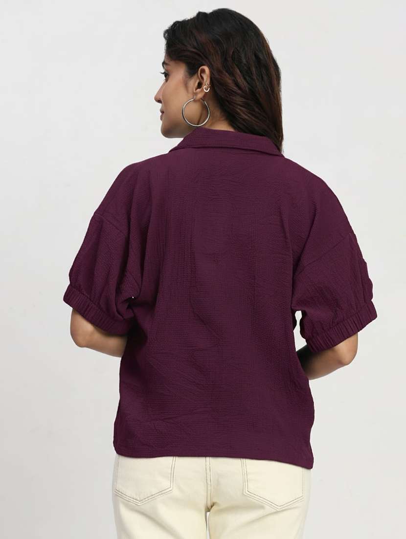women solid short sleeve shirt top - 22259259 -  Standard Image - 1