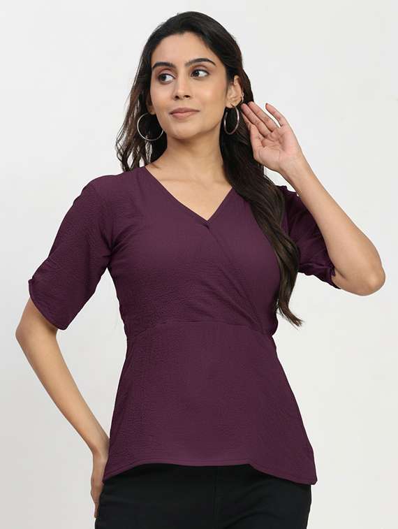 women solid puff sleeve regular top - 22259261 -  Standard Image - 1