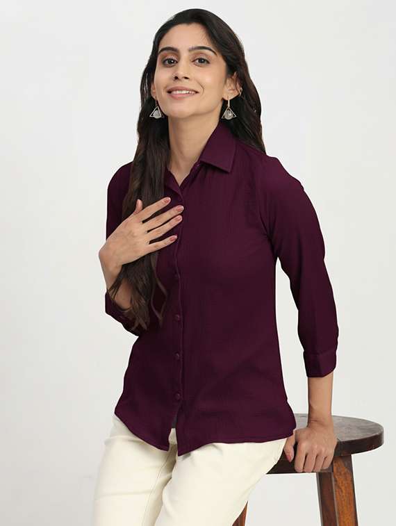women solid collared shirt top - 22259263 -  Standard Image - 1