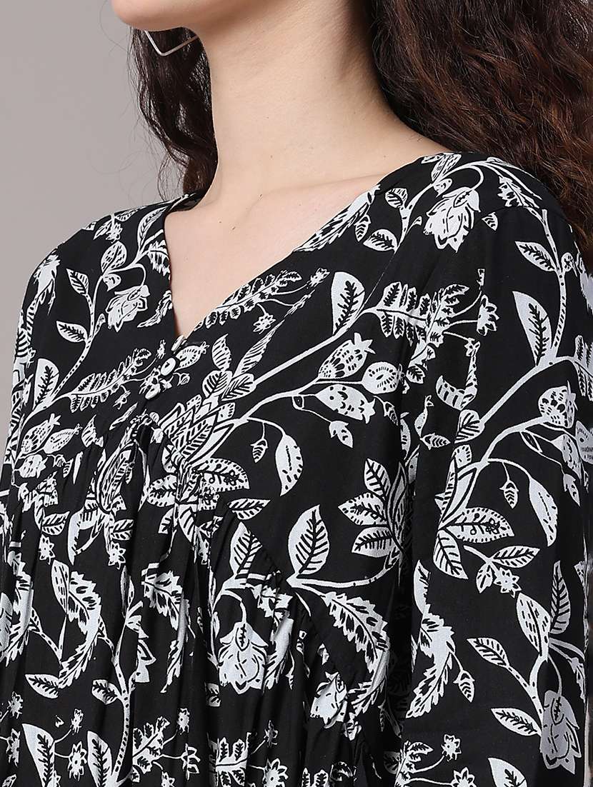women printed three quarter sleeves flared tunic - 22259289 -  Standard Image - 1