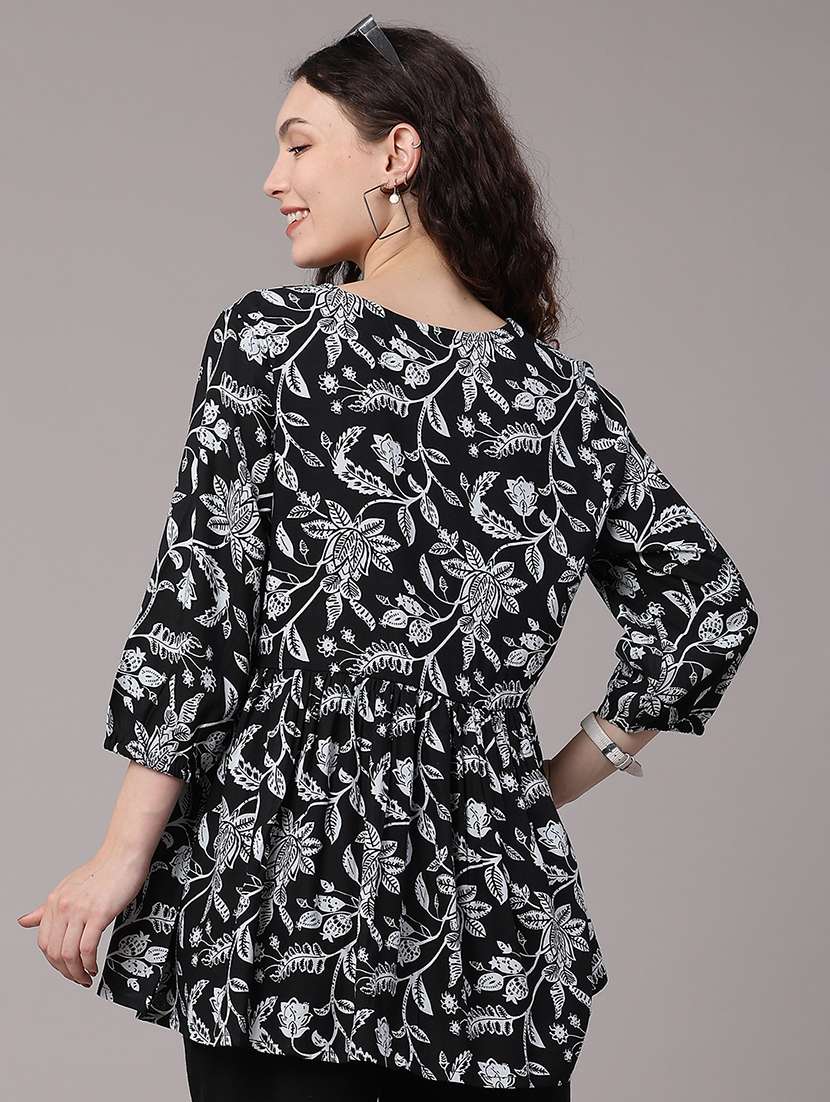 women printed three quarter sleeves flared tunic - 22259289 -  Standard Image - 4