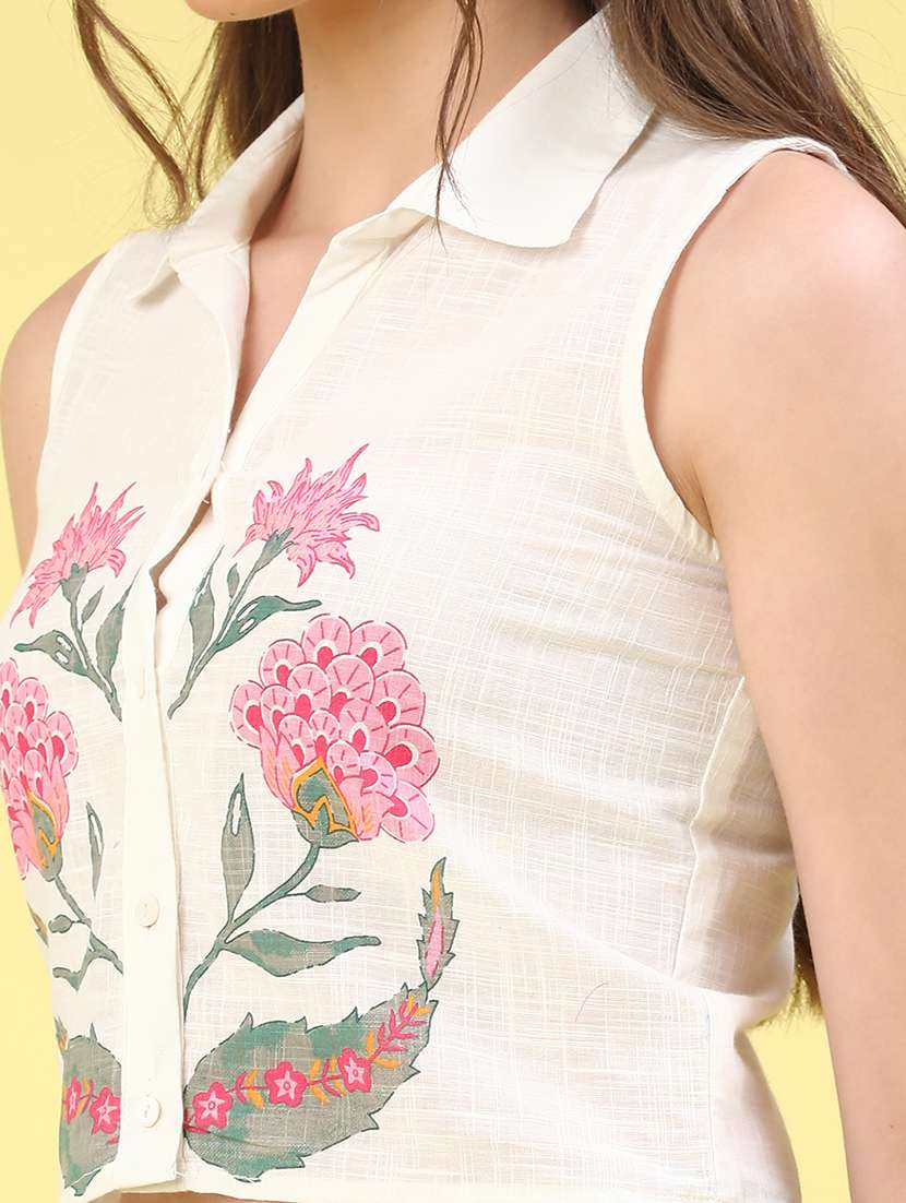 off white cotton crop shirt - 22259295 -  Standard Image - 1