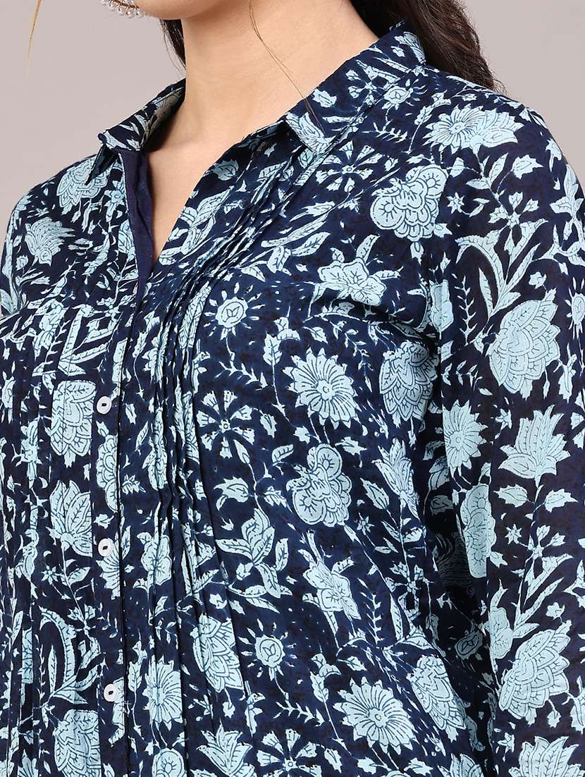 women floral three quarter sleeve a-line kurti - 22259298 -  Standard Image - 1