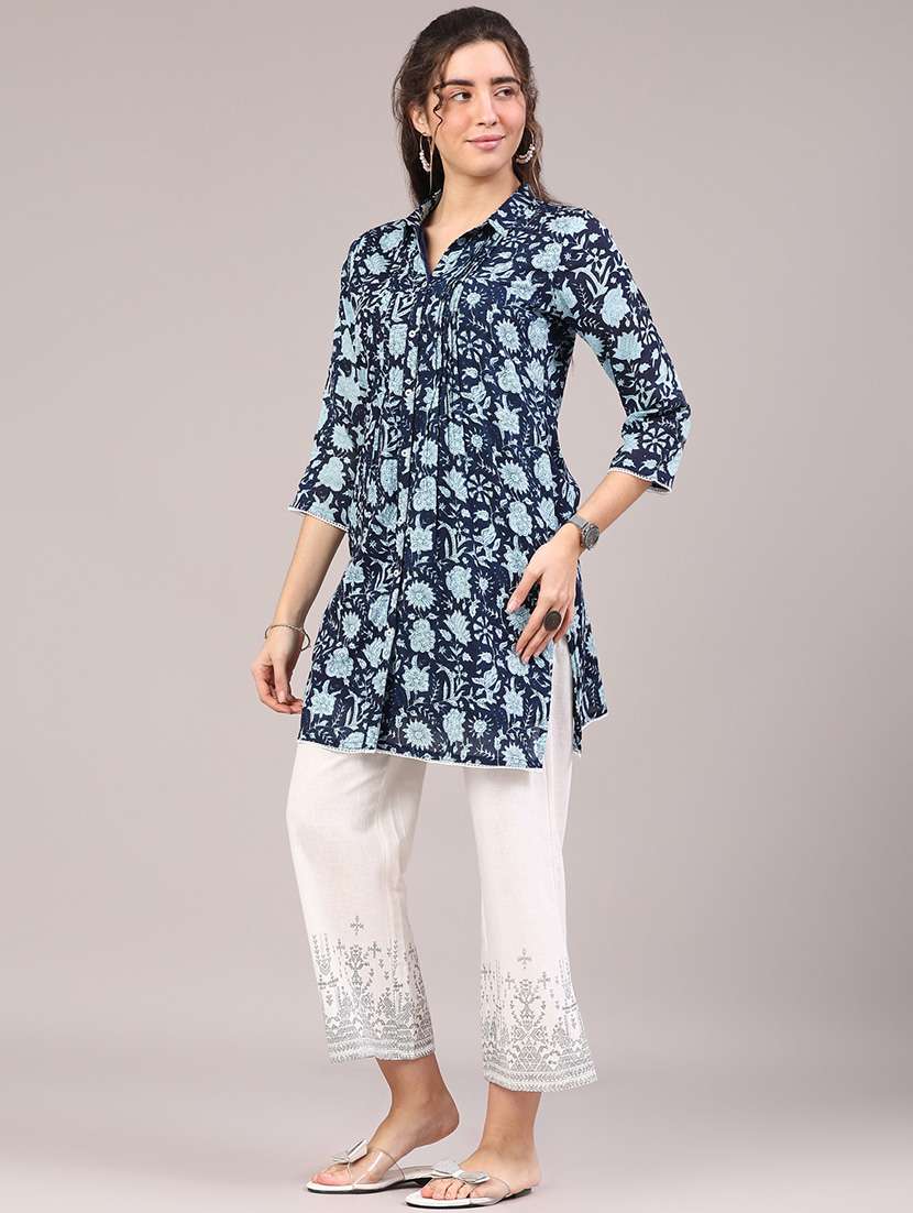 women floral three quarter sleeve a-line kurti - 22259298 -  Standard Image - 4