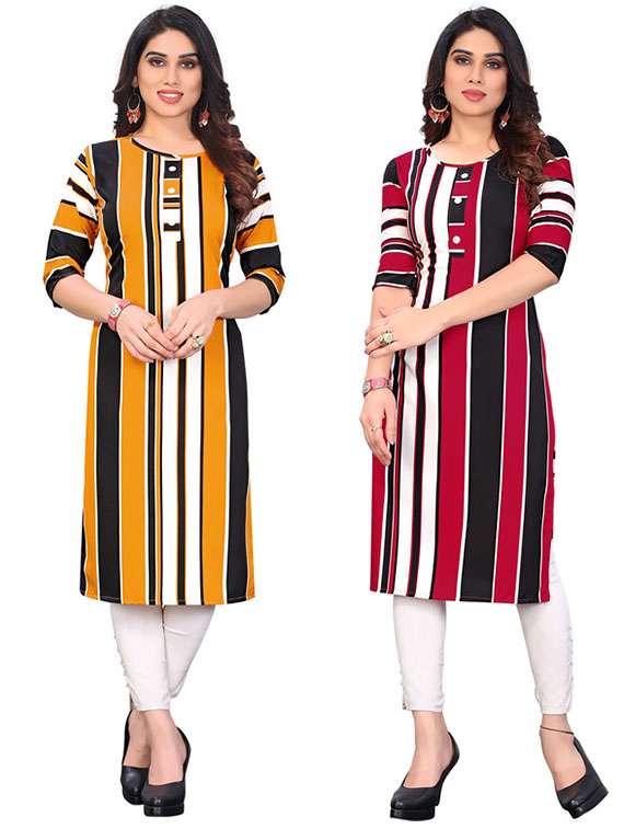 women pack of 2 three quarter sleeve straight kurta