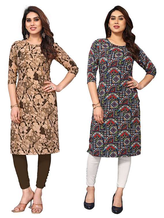 women pack of 2 printed straight kurta