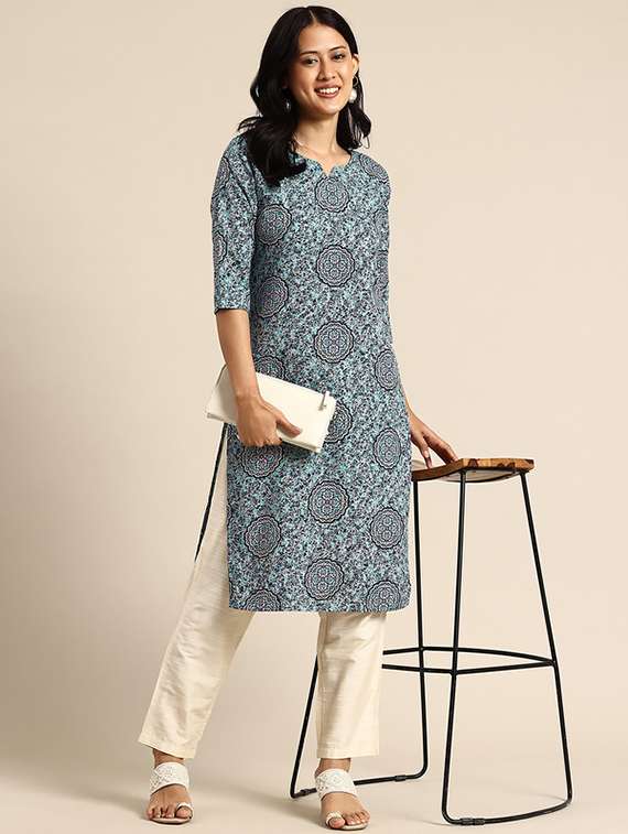 women pack of 2 printed three quarter sleeve straight kurta - 22259778 -  Standard Image - 1