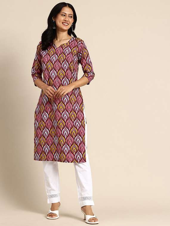 women pack of 4 printed three quarter sleeve straight kurta - 22259927 -  Standard Image - 1