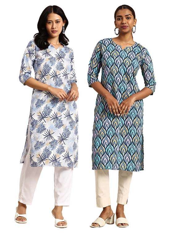 women pack of 2 printed straight kurta