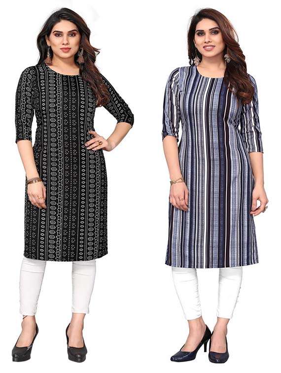 women pack of 2 printed three quarter sleeve straight kurta
