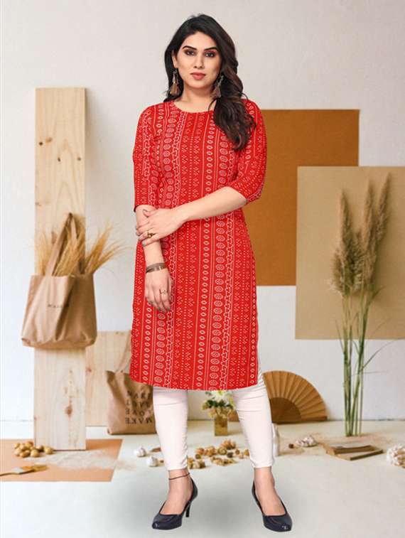 women pack of 4 printed three quarter sleeve straight kurta - 22260217 -  Standard Image - 4