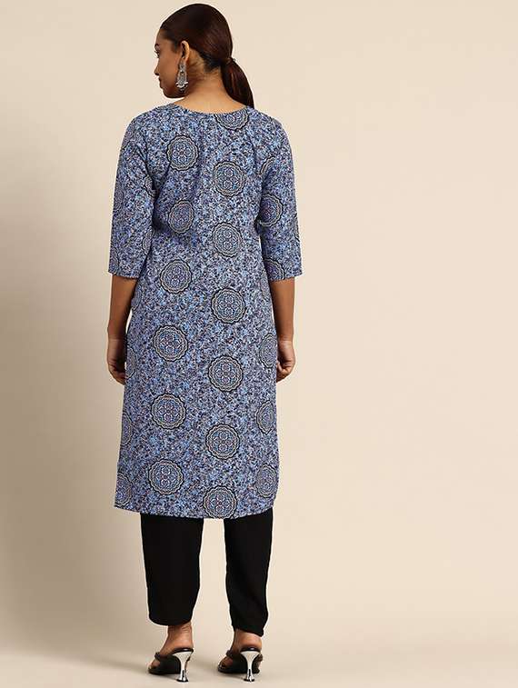 women pack of 2 printed three quarter sleeve straight kurta - 22260218 -  Standard Image - 4