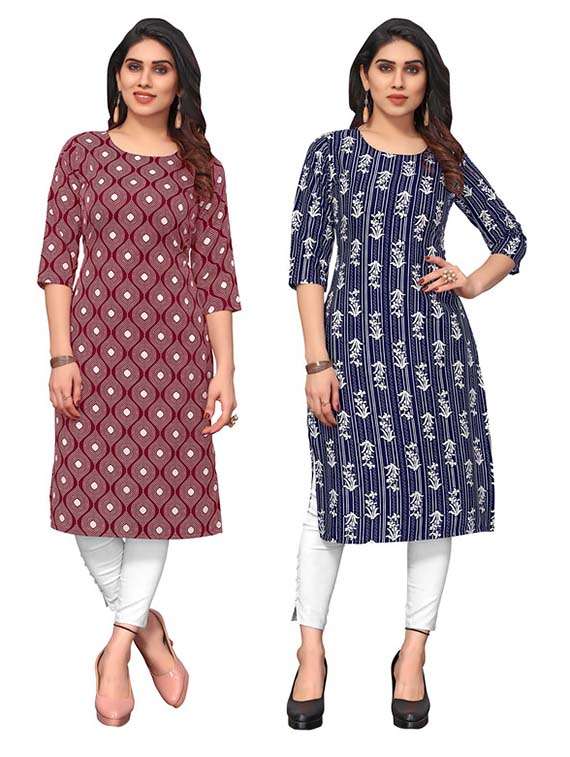 women pack of 2 printed straight kurta