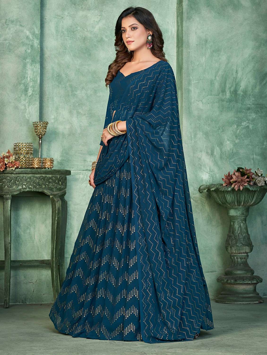 women solid with work semi stitched flared lehenga - 22260695 -  Standard Image - 1