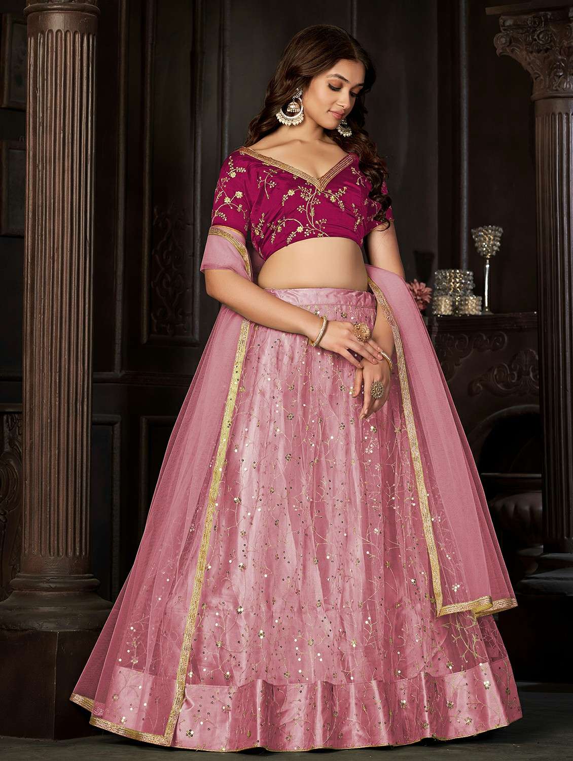 women solid with work semi stitched flared lehenga - 22260700 -  Standard Image - 1