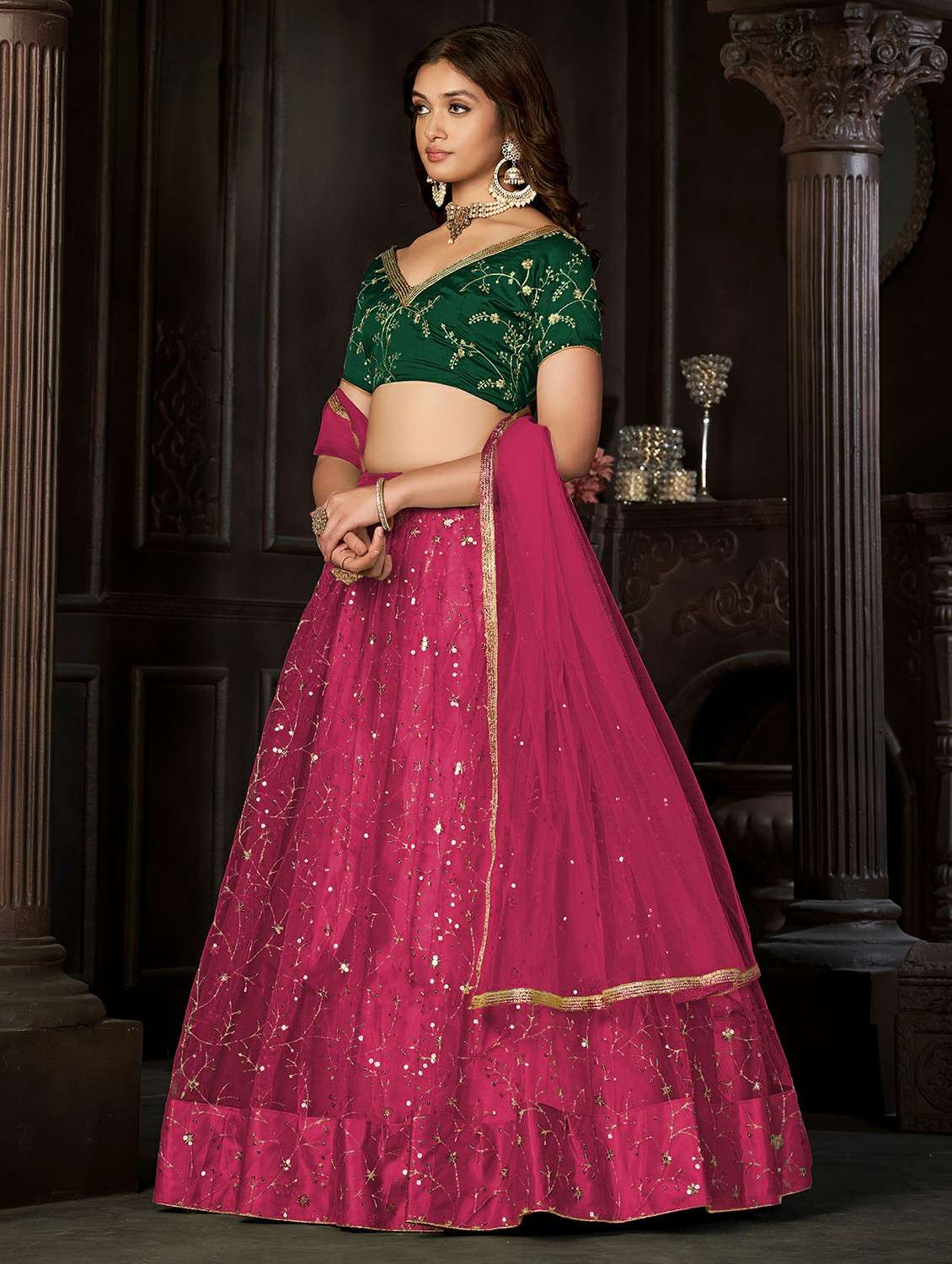 women solid with work semi stitched flared lehenga - 22260701 -  Standard Image - 1