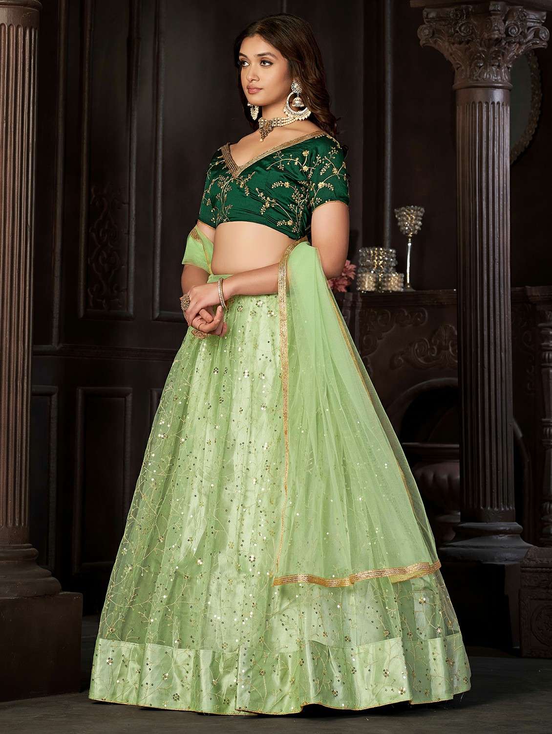 women solid with work semi stitched flared lehenga - 22260702 -  Standard Image - 1