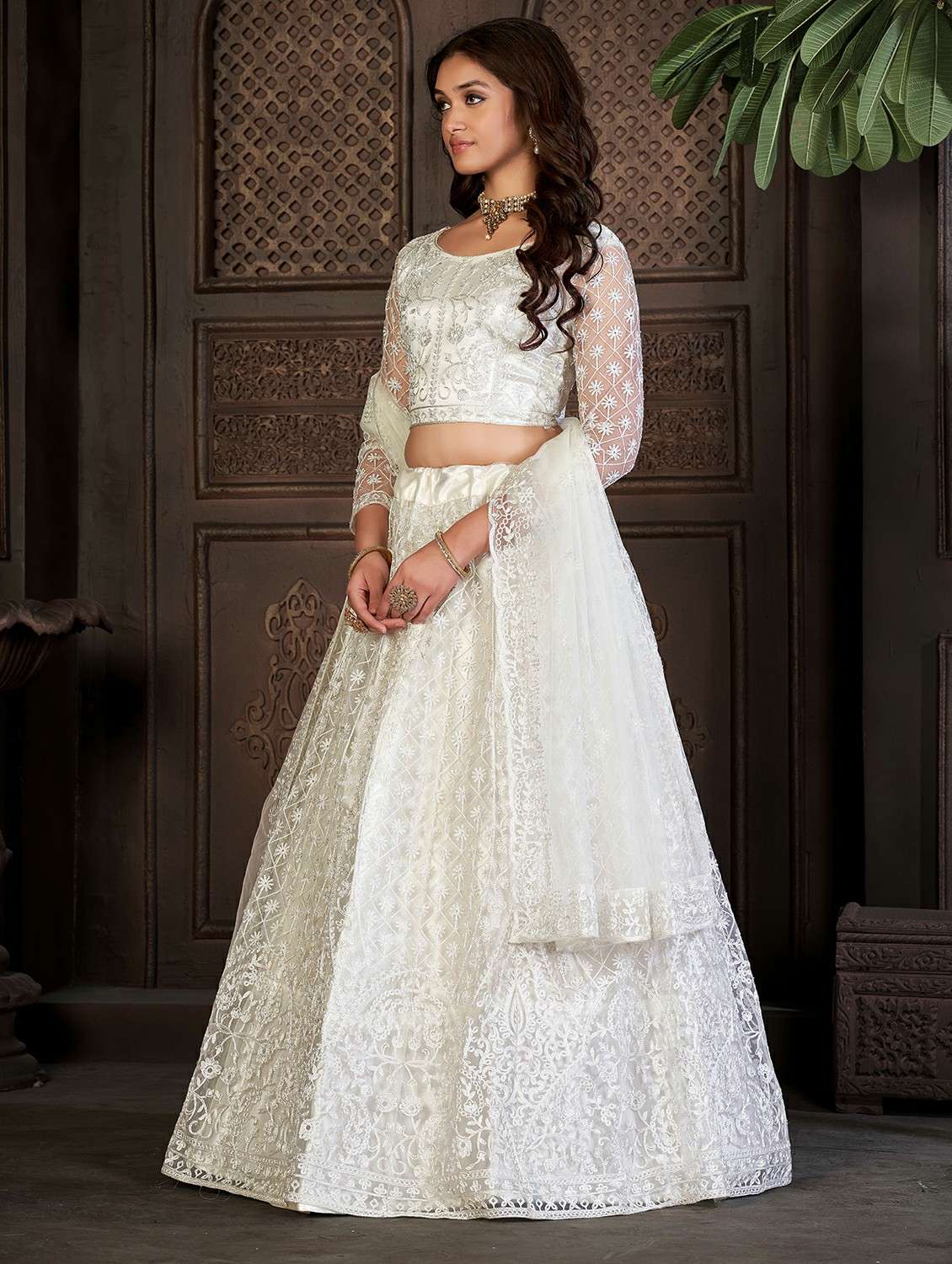 women solid with work semi stitched flared lehenga - 22260705 -  Standard Image - 1