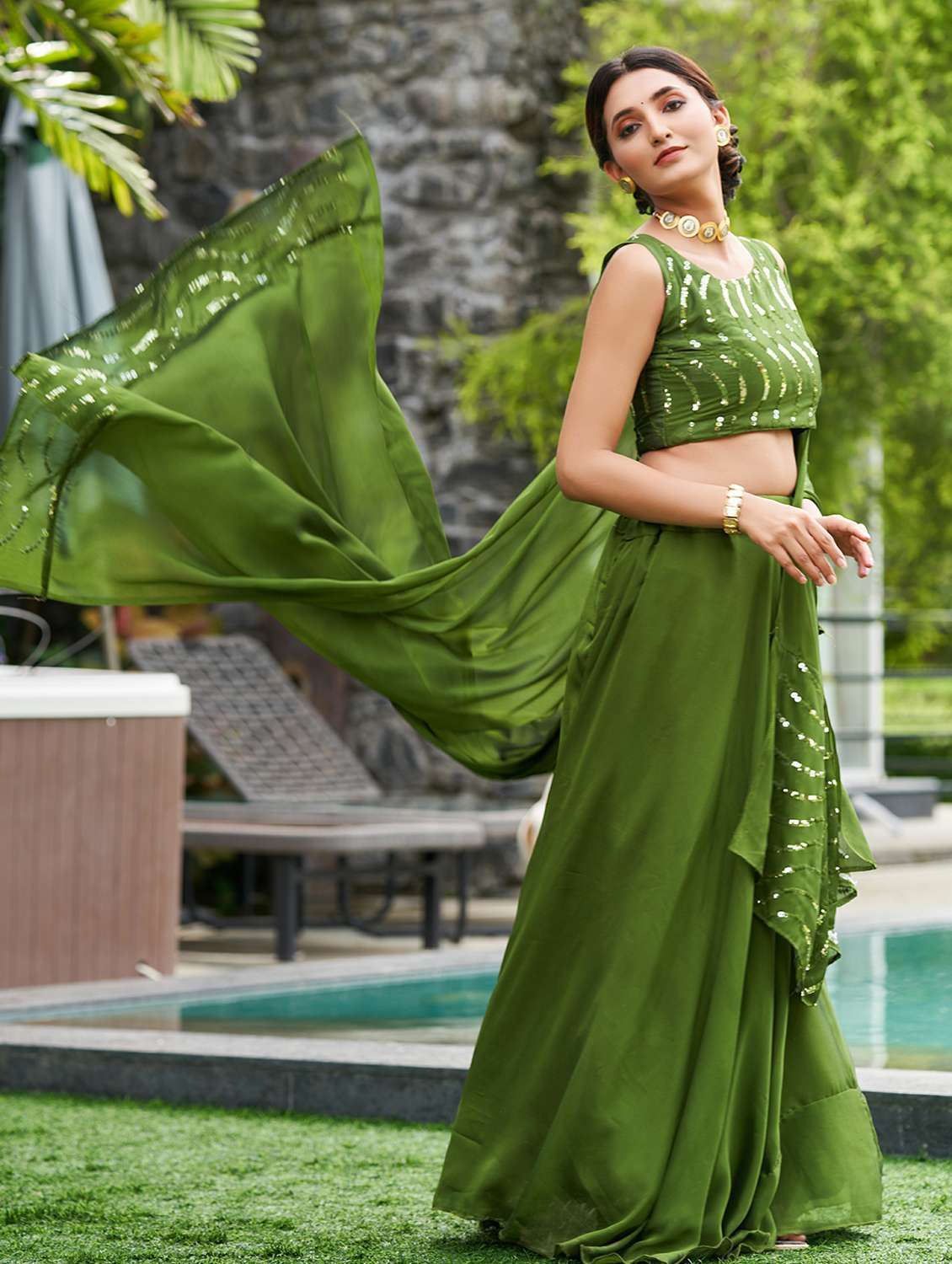 women solid semi stitched flared lehenga - 22260706 -  Standard Image - 1